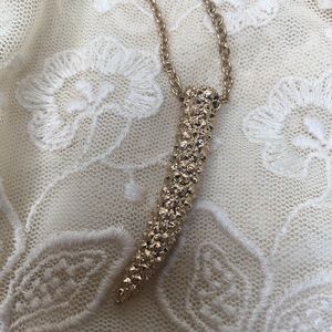 Beautiful Textured Gold Tone Horn Fashion Necklace 30” Chain